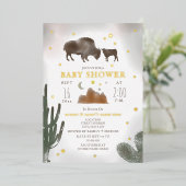 Buffalo Bison Cactus Desert Stars Baby shower Folie Uitnodiging (Staand Voorkant)