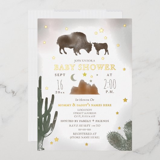 Buffalo Bison Cactus Desert Stars Baby shower Folie Uitnodiging (Envelop)