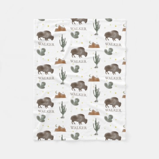 Buffalo Bison Cactus Desert Stars Fleece Deken (Voorkant)