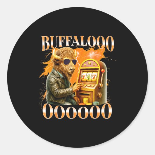 Buffalo Bison Casino Slot Machine Funny Gambling B Ronde Sticker (Voorkant)