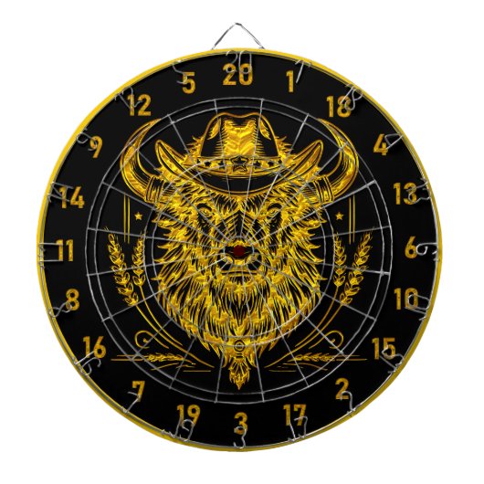 Buffalo Bison Dartboard met Cowboy Pet Dartbord (Voorkant)