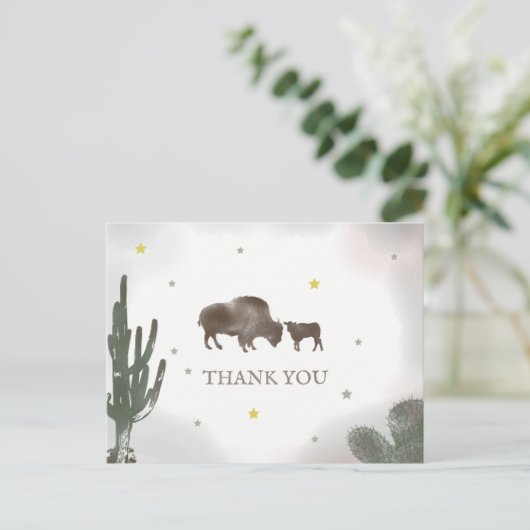 Buffalo Bison Desert Cactus Baby shower Dank je we Briefkaart (Staand voorkant)