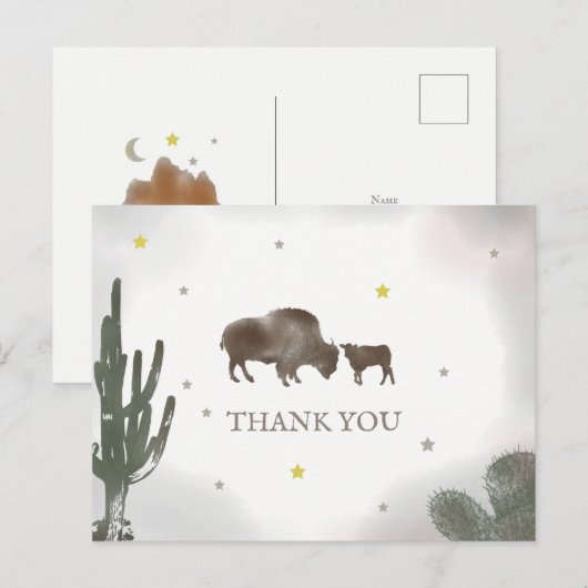 Buffalo Bison Desert Cactus Baby shower Dank je we Briefkaart (Voorkant / Achterkant)