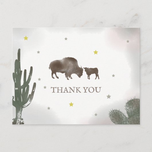 Buffalo Bison Desert Cactus Baby shower Dank je we Briefkaart (Voorkant)