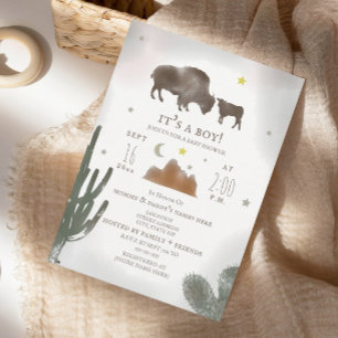 Buffalo Bison Desert Cactus Baby shower Kaart
