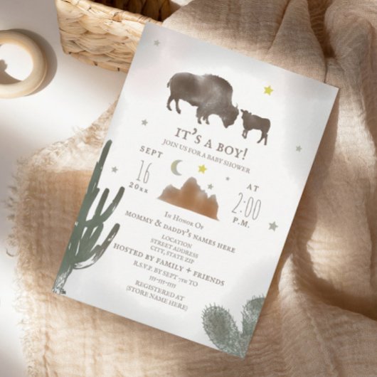 Buffalo Bison Desert Cactus Baby shower Kaart