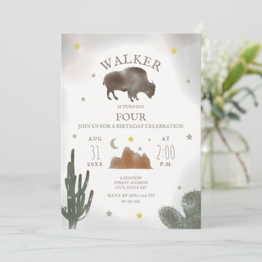 Buffalo Bison Desert Cactus Birthday Kaart (Staand voorkant)