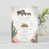 Buffalo Bison Desert Cactus Girl Baby shower Kaart (Staand voorkant)