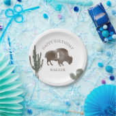 Buffalo Bison Desert Cactus Ranch Westerne Birthda Papieren Bordje (Feest)