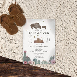Buffalo Bison Floral Cactus Girl Baby shower Kaart
