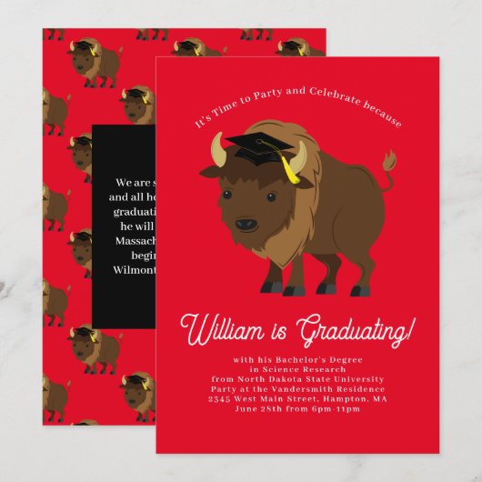 Buffalo Bison Graduation Party Invitation Kaart (Voorkant / Achterkant)