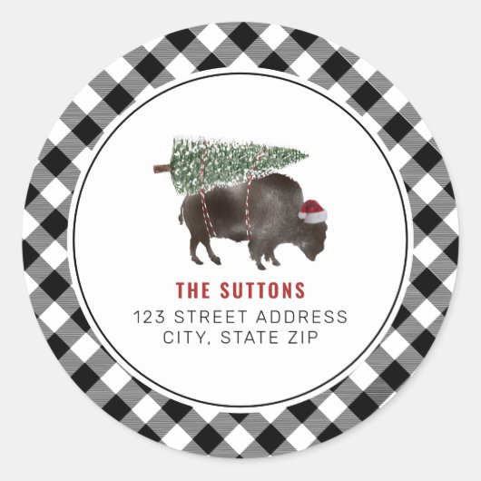 Buffalo Bison kerstboom geplakt adres Ronde Sticker (Voorkant)