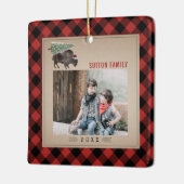 Buffalo Bison-kerstboom, rode foto Keramisch Ornament (Links)