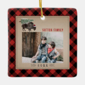 Buffalo Bison-kerstboom, rode foto Keramisch Ornament (Voorkant)