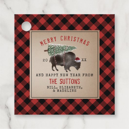 Buffalo Bison kerstboom Rustic Pset Bedankjes Labels (Voorkant)