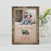 Buffalo Bison Merry kerstboom Burlap foto Feestdagenkaart (Staand voorkant)