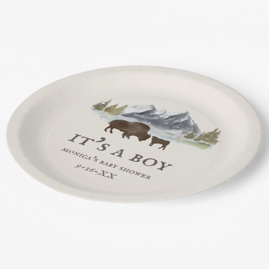 Buffalo Bison Mountains Baby shower Papieren Bordje (Gekanteld)