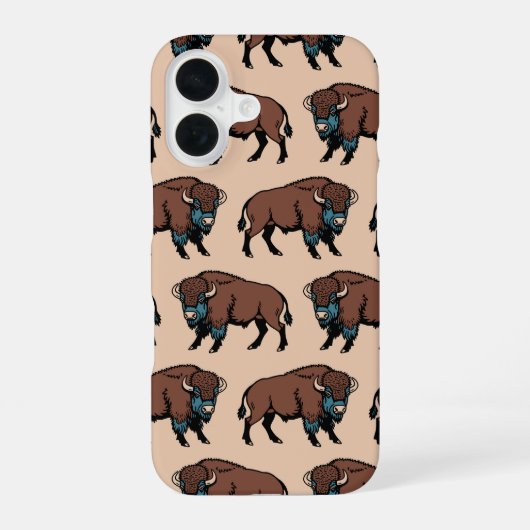 Buffalo Bison Pattern iPhone 16 Hoesje (Achterkant)
