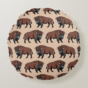 Buffalo Bison Pattern Rond Kussen