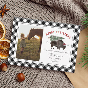 Buffalo Bison Pset Merry kerstboom Foto Feestdagenkaart