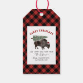 Buffalo Bison Santa Merry kerstboom Red Pset Cadeaulabel (Voorkant)