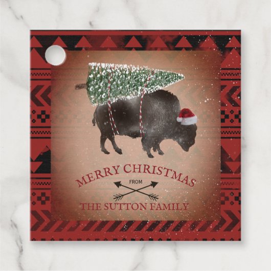 Buffalo Bison Santa Merry kerstboom Snow Favo Bedankjes Labels (Voorkant)