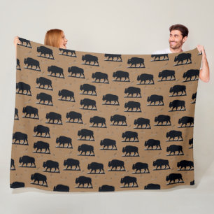 Buffalo Bison Silhouette Grassland Pattern Fleece Deken