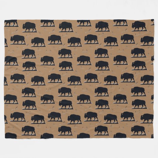 Buffalo Bison Silhouette Grassland Pattern Fleece Deken (Voorkant (Horizontaal))