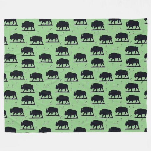 Buffalo Bison Silhouette Grassland Pattern Fleece Deken (Voorkant (Horizontaal))