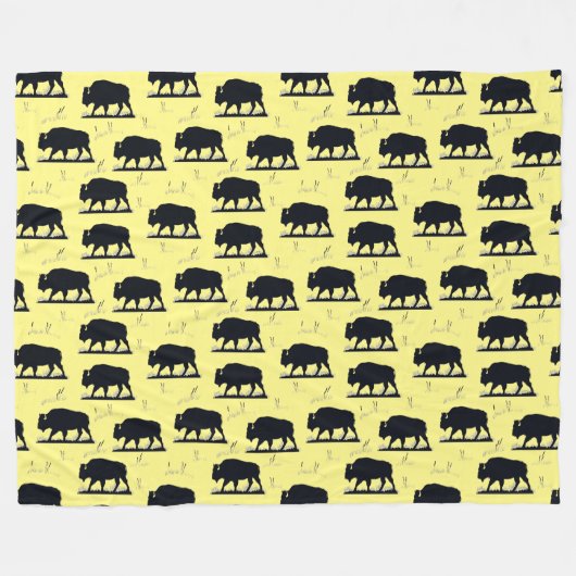 Buffalo Bison Silhouette Grassland Pattern Fleece Deken (Voorkant (Horizontaal))