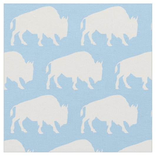Buffalo Bison Silhouettes Blauw Stof (Close Up)