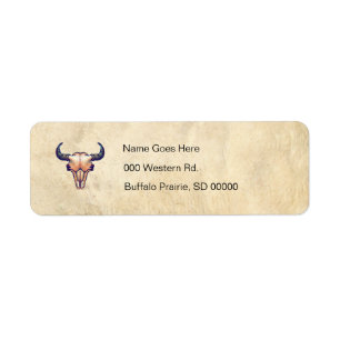 Buffalo Bison Skull Tan Leather Etiket