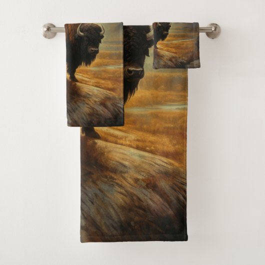 Buffalo Bison Sunset Silhouet Bad Handdoek (Insitu)