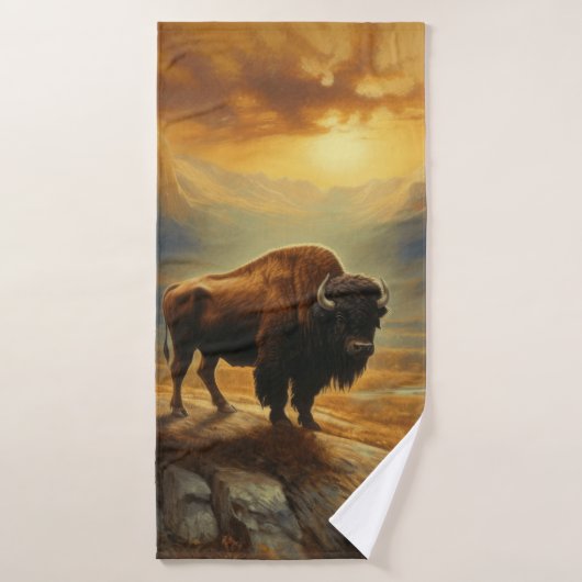 Buffalo Bison Sunset Silhouet Bad Handdoek (Badhanddoek)