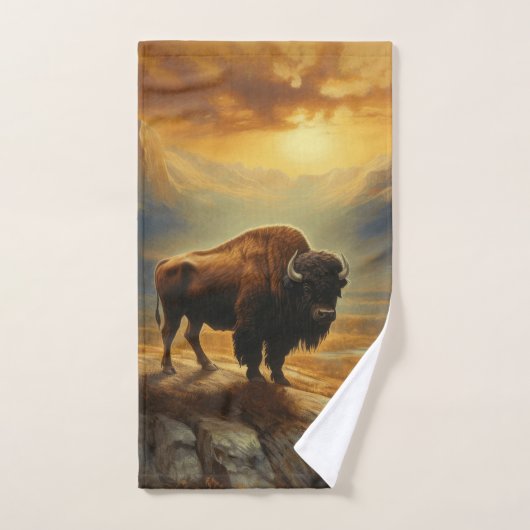 Buffalo Bison Sunset Silhouet Bad Handdoek (Handdoek)