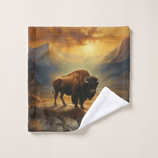 Buffalo Bison Sunset Silhouet Bad Handdoek (Wasdoekje)