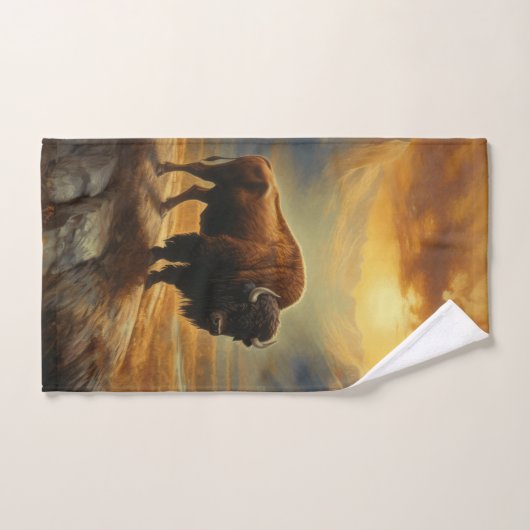 Buffalo Bison Sunset Silhouet Bad Handdoek (Handdoek)