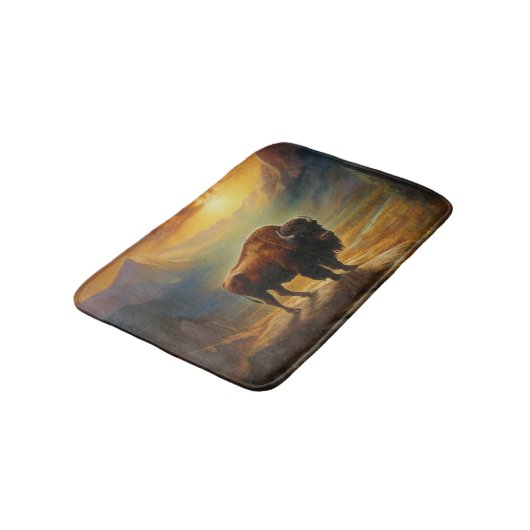 Buffalo Bison Sunset Silhouet Badmat (Gekanteld)