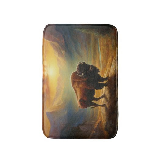Buffalo Bison Sunset Silhouet Badmat (Voorkant Verticaal)