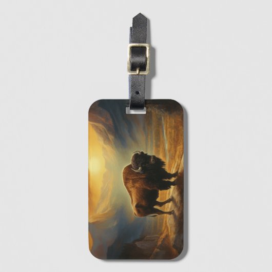 Buffalo Bison Sunset Silhouet Bagagelabel (Voorkant (verticaal))
