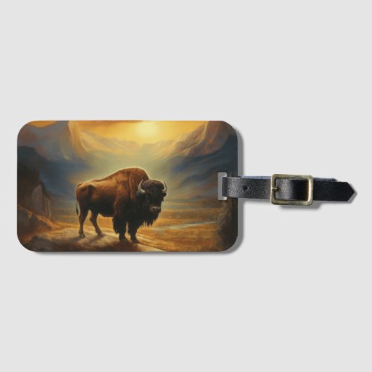 Buffalo Bison Sunset Silhouet Bagagelabel (Voorkant (horizontaal))