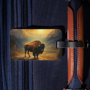 Buffalo Bison Sunset Silhouet Bagagelabel