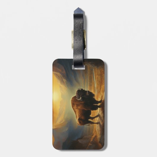 Buffalo Bison Sunset Silhouet Bagagelabel (Achterkant verticaal)
