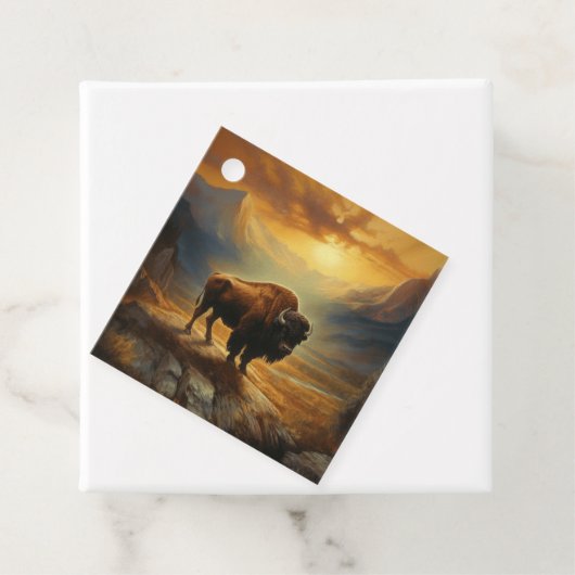 Buffalo Bison Sunset Silhouet Bedankjes Labels (In situ)