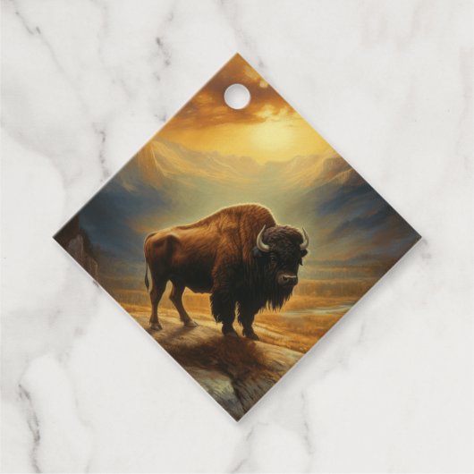 Buffalo Bison Sunset Silhouet Bedankjes Labels (Voorkant)