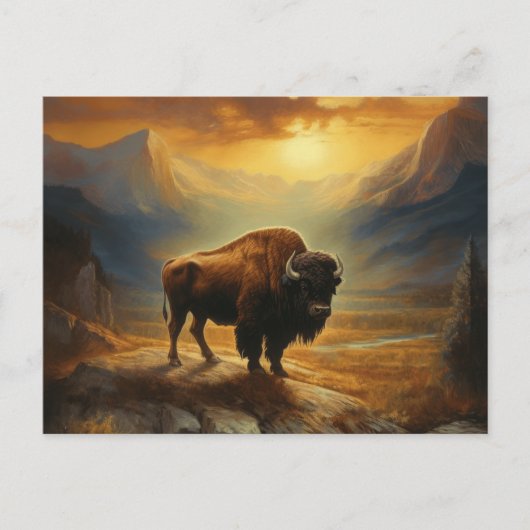 Buffalo Bison Sunset Silhouet Briefkaart (Voorkant)