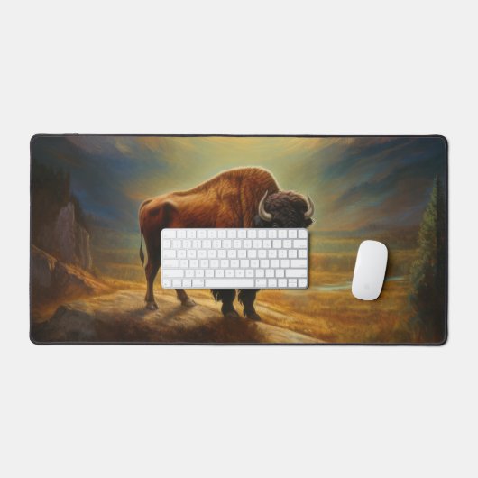Buffalo Bison Sunset Silhouet Bureaumat (Keyboard & Muis)