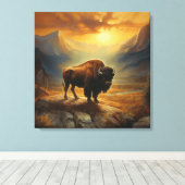 Buffalo Bison Sunset Silhouet Canvas Afdruk (Insitu (Houten vloer))