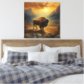 Buffalo Bison Sunset Silhouet Canvas Afdruk (Insitu (Slaapkamer))