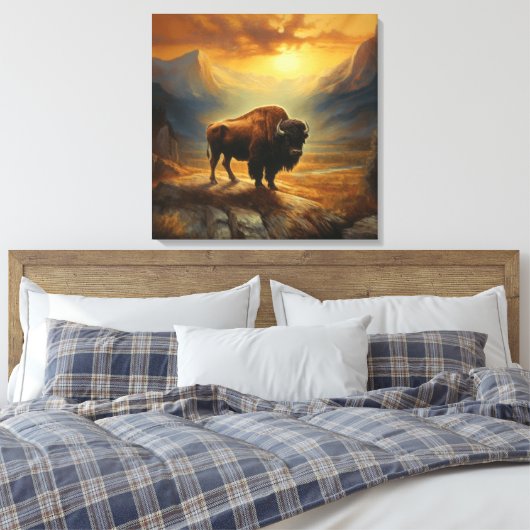 Buffalo Bison Sunset Silhouet Canvas Afdruk (Insitu (Slaapkamer))